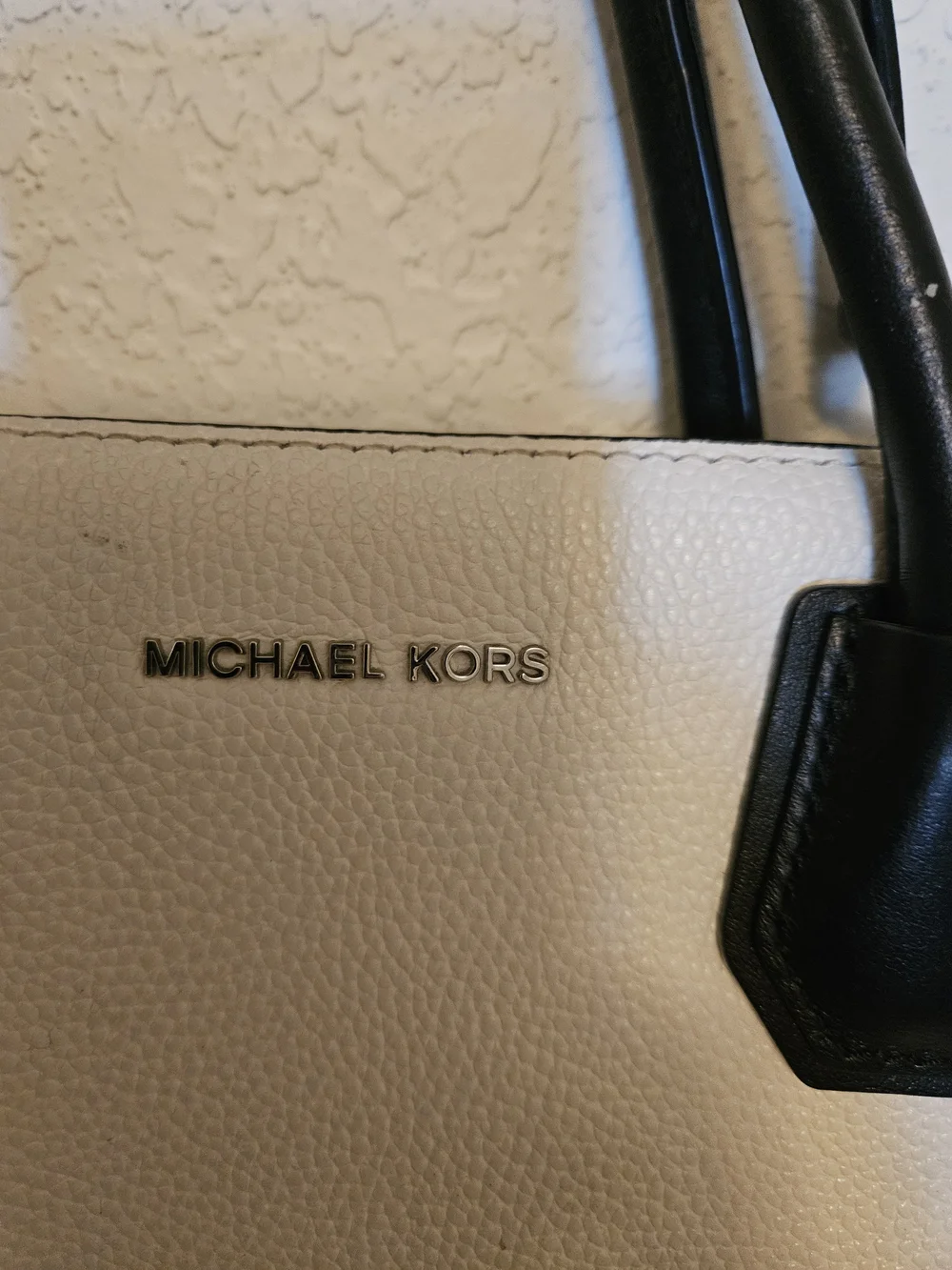 Michael Kors White and Black Leather Tote Bag